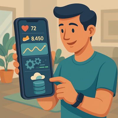 Fitness tracker app showing distinct UI, logic, and data layers